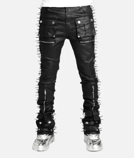 Guapi Obsidian Black Waxed Spikes Denim Jeans (2)